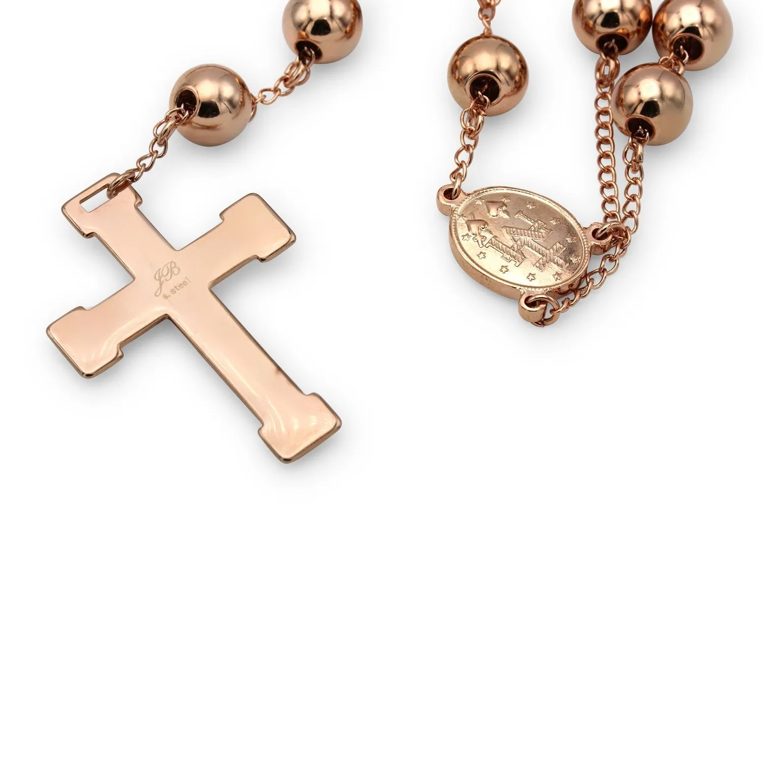 Traditional Rose Gold Rosary Necklace Five Decade Catholic Prayer Beads 10mm