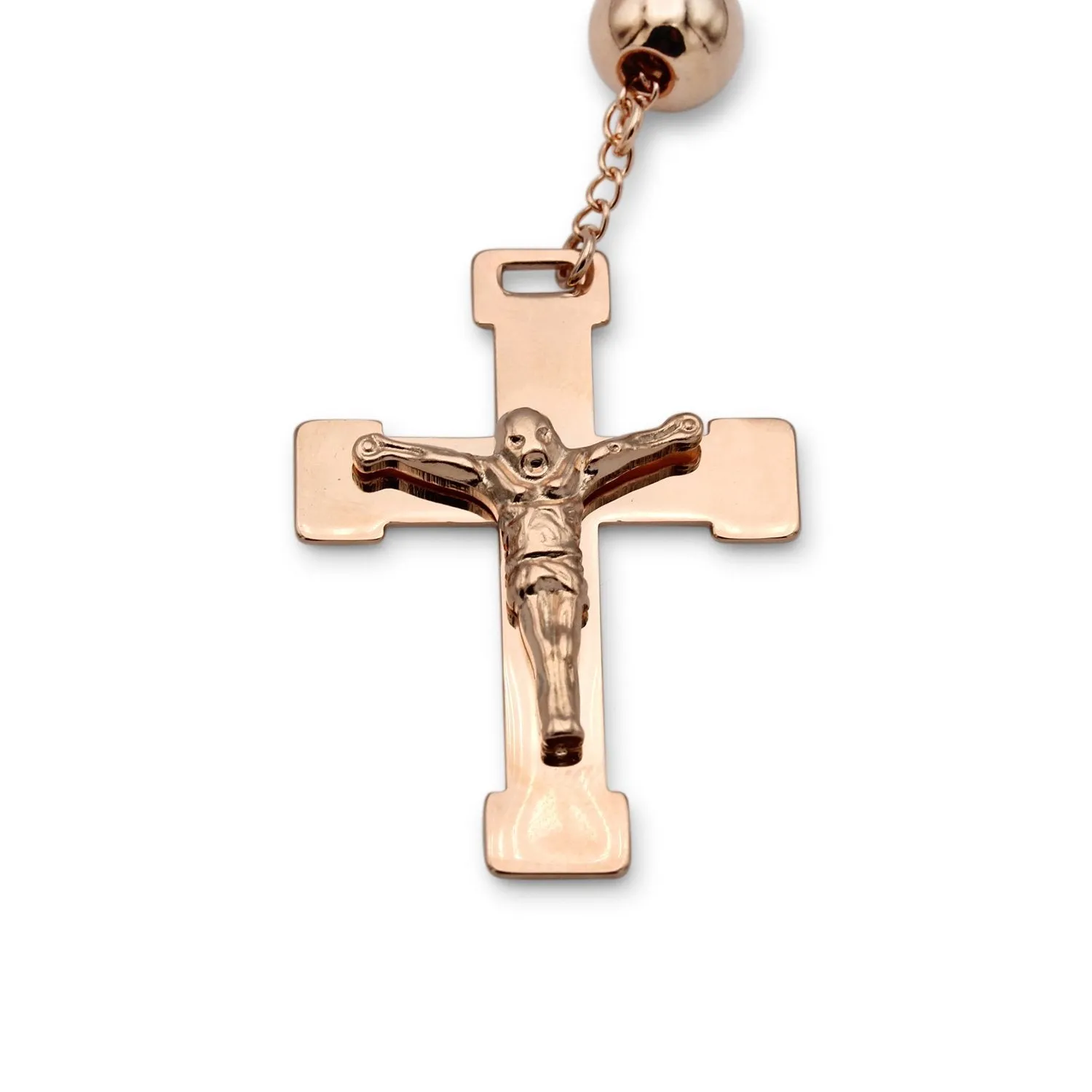 Traditional Rose Gold Rosary Necklace Five Decade Catholic Prayer Beads 10mm