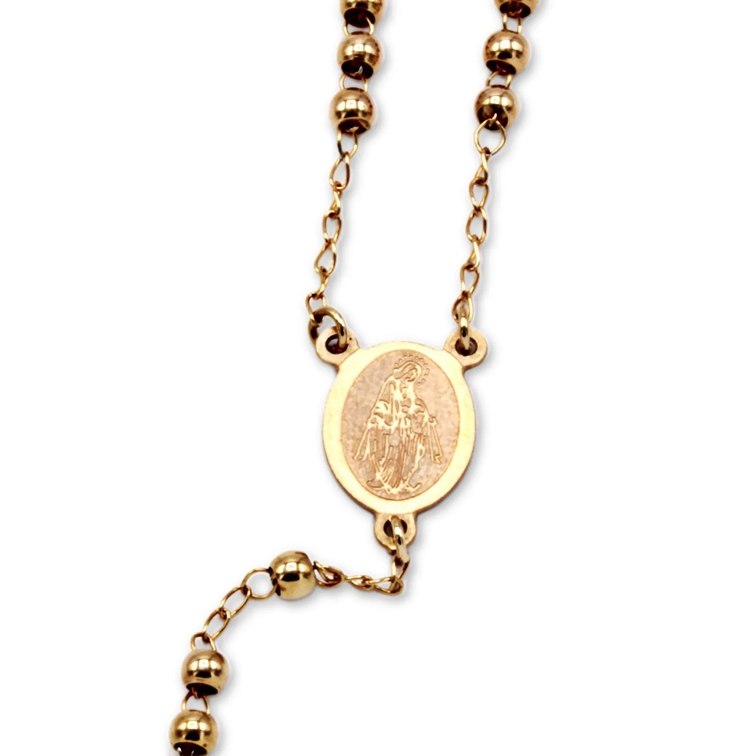 Traditional Rose Gold Rosary Necklace Five Decade Catholic Prayer Beads 3mm