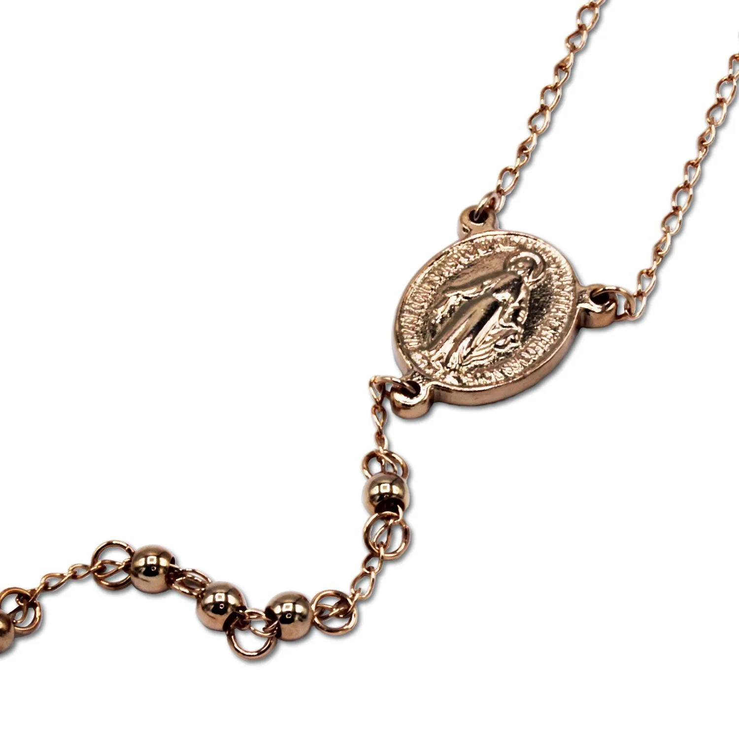 Traditional Rose Gold Rosary Necklace Five Decade Catholic Prayer Beads 4mm