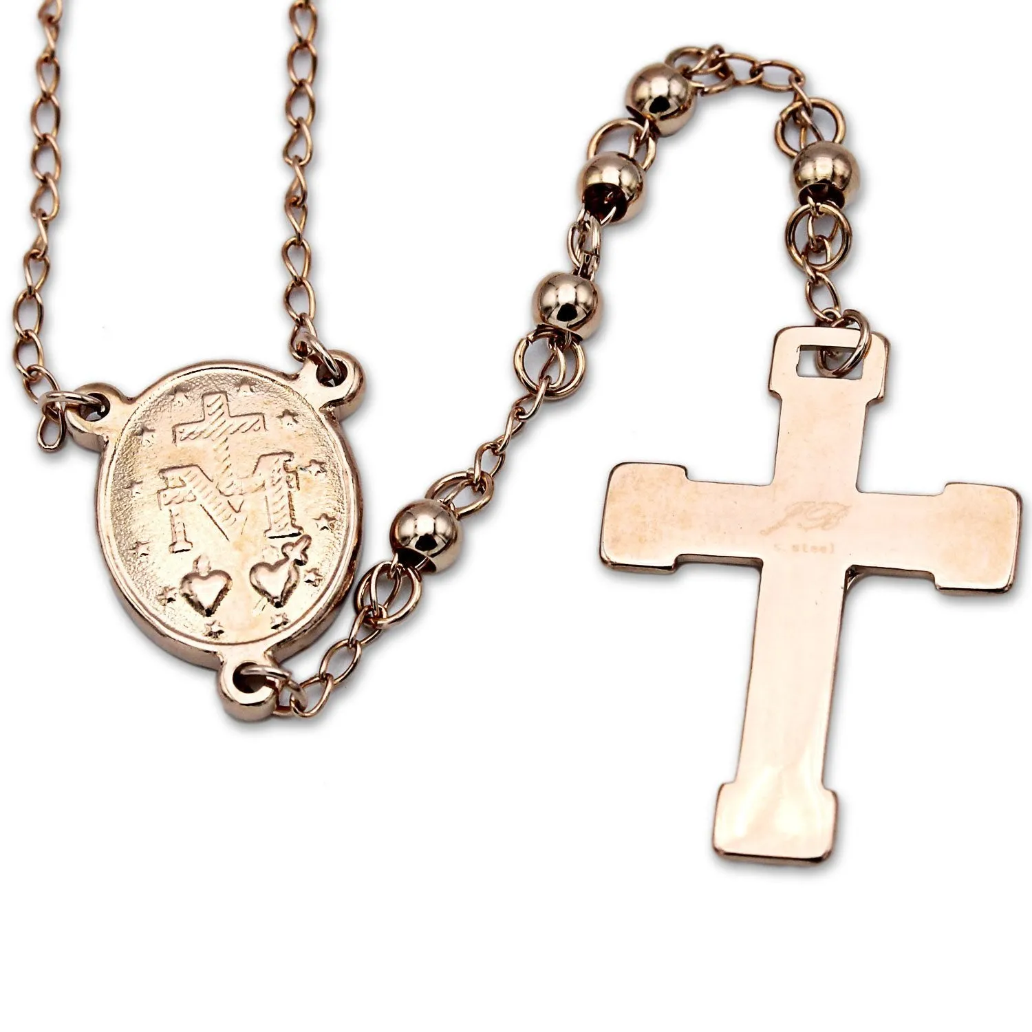 Traditional Rose Gold Rosary Necklace Five Decade Catholic Prayer Beads 4mm