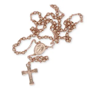 Traditional Rose Gold Rosary Necklace Five Decade Catholic Prayer Beads 4mm