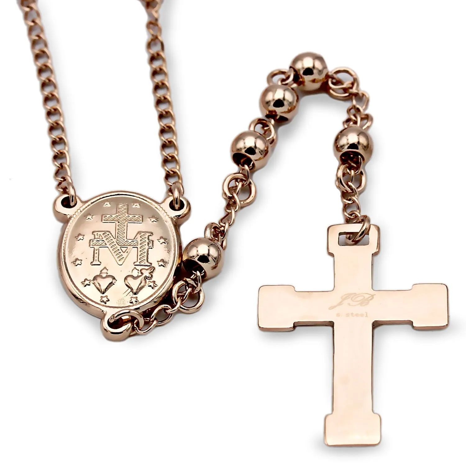 Traditional Rose Gold Rosary Necklace Five Decade Catholic Prayer Beads 5mm