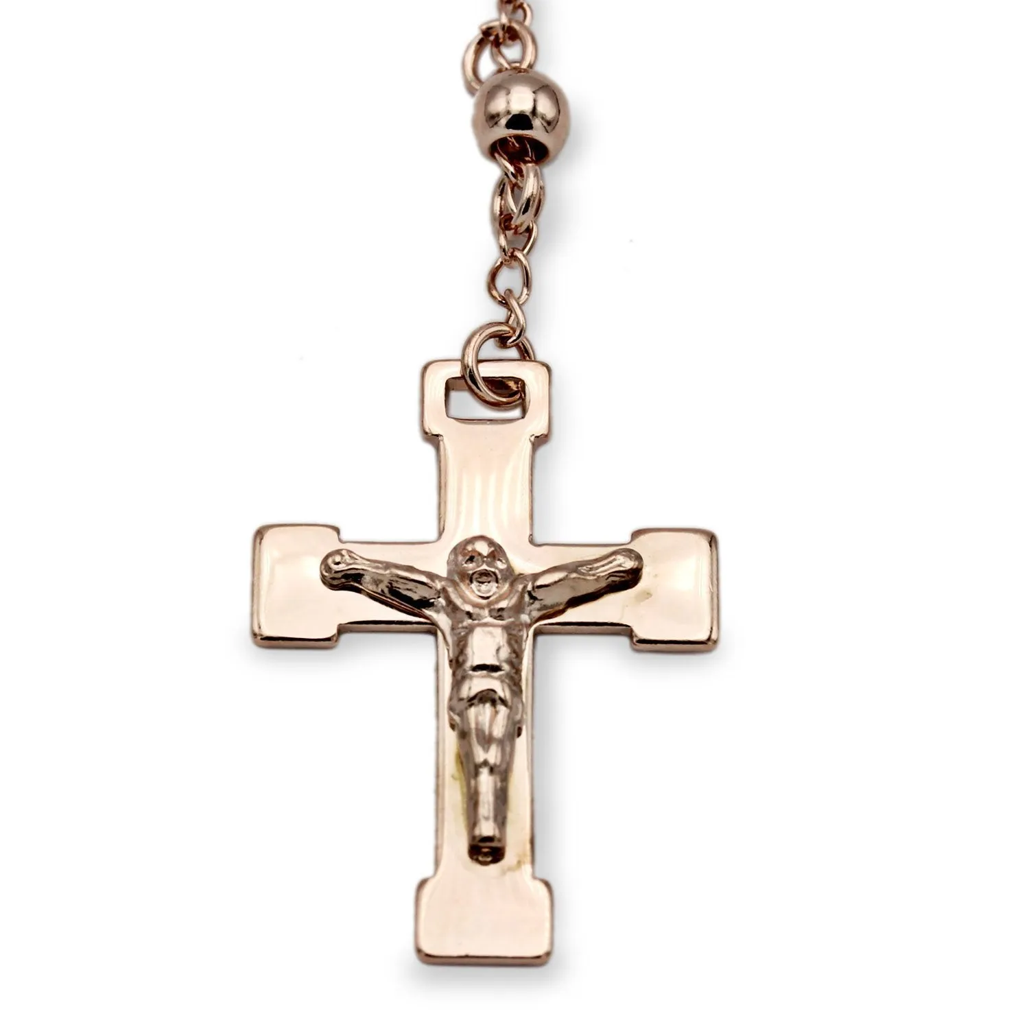 Traditional Rose Gold Rosary Necklace Five Decade Catholic Prayer Beads 5mm