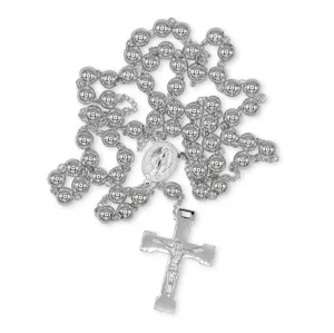 Traditional Silver Rosary Necklace Five Decade Catholic Prayer Beads 10mm