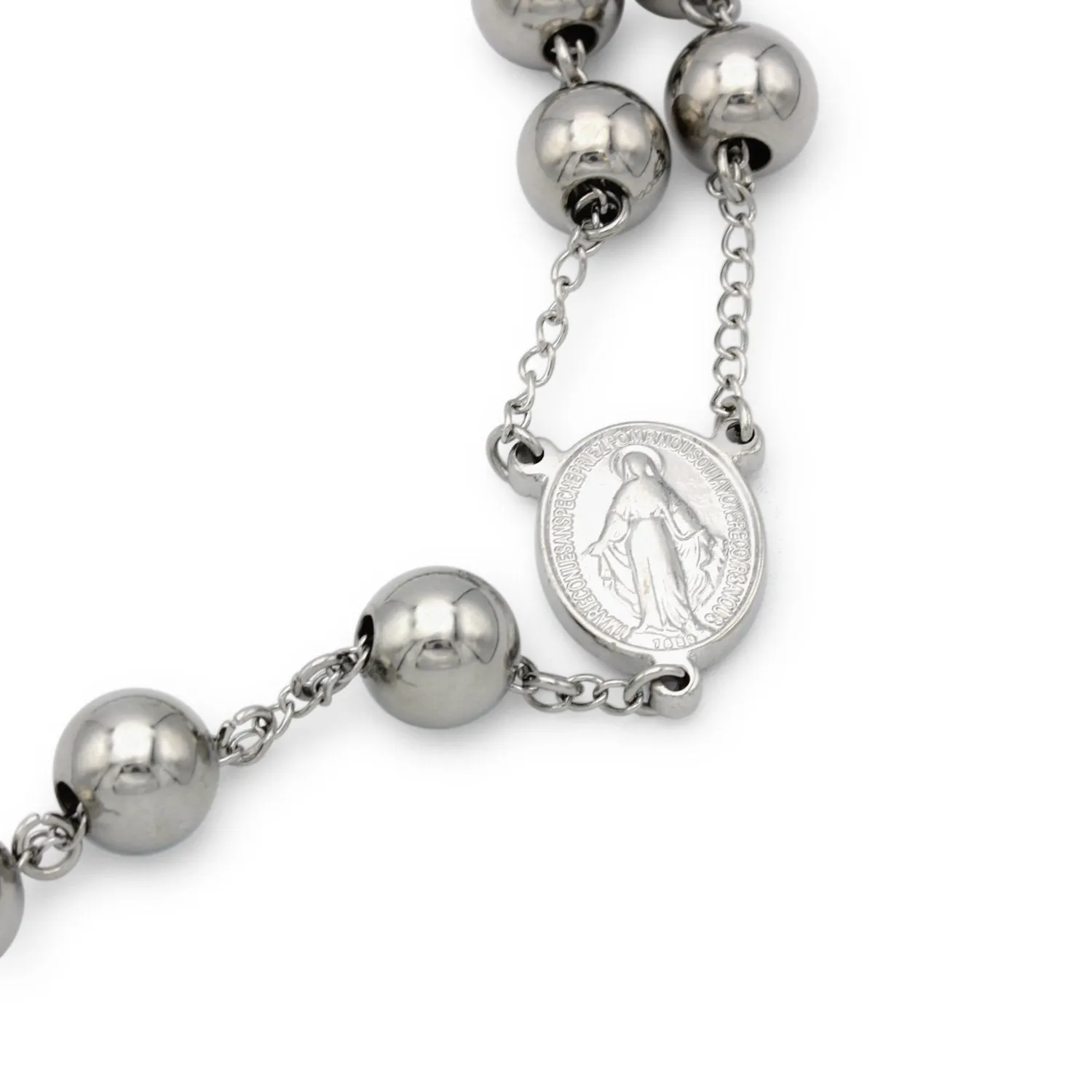 Traditional Silver Rosary Necklace Five Decade Catholic Prayer Beads 10mm