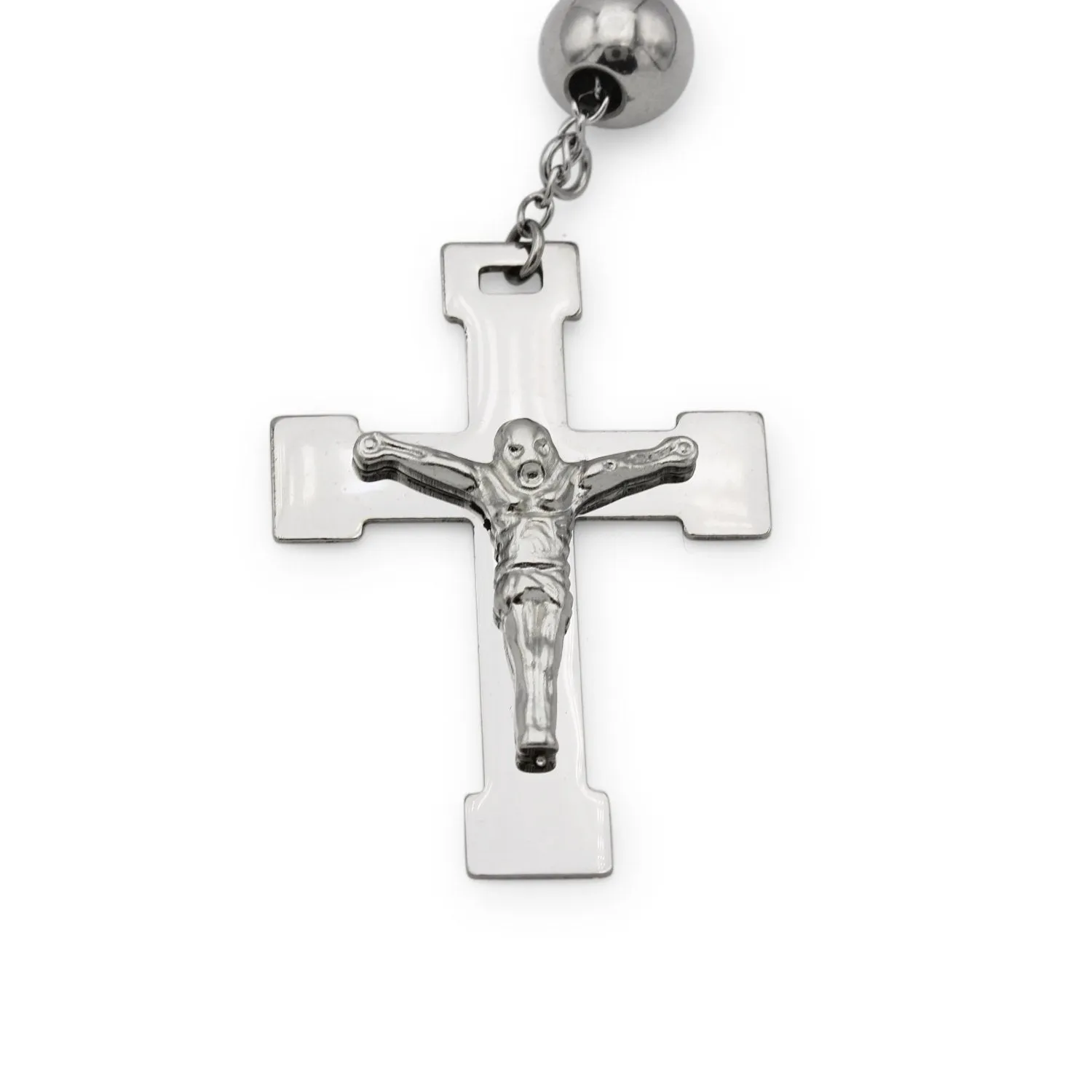 Traditional Silver Rosary Necklace Five Decade Catholic Prayer Beads 10mm