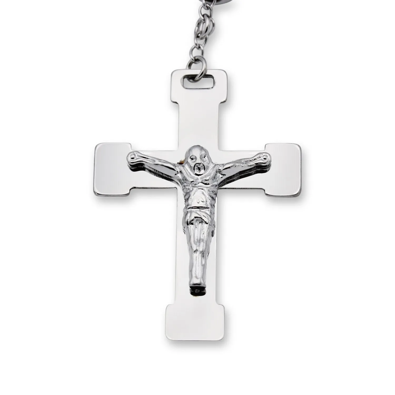 Traditional Tri Tone Rosary Necklace Five Decade Catholic Prayer Beads 10 mm