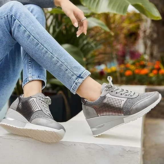 Trendy high heel and wedge sneakers for women