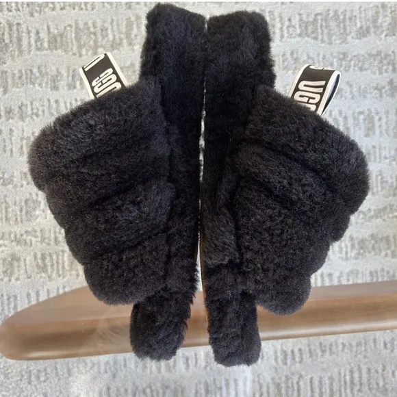 UGG Fluff Yeah Black Slingback Slippers 7