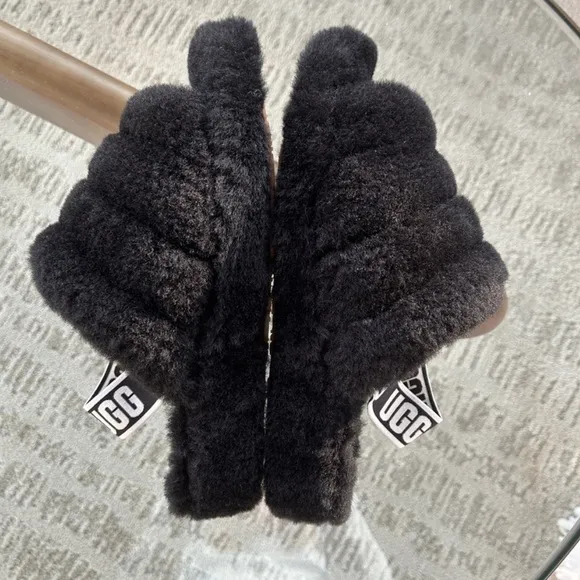 UGG Fluff Yeah Black Slingback Slippers 7