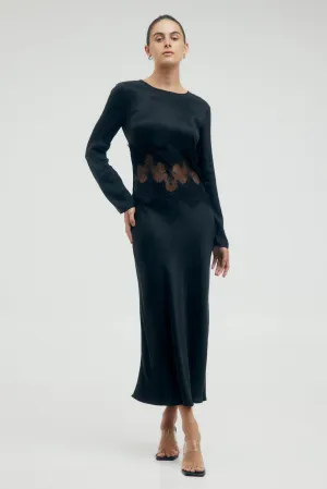 VISIONS LACE TRIM LS MAXI DRESS | EBONY