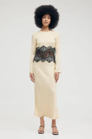 VISIONS LACE TRIM LS MAXI DRESS | MARSHMALLOW