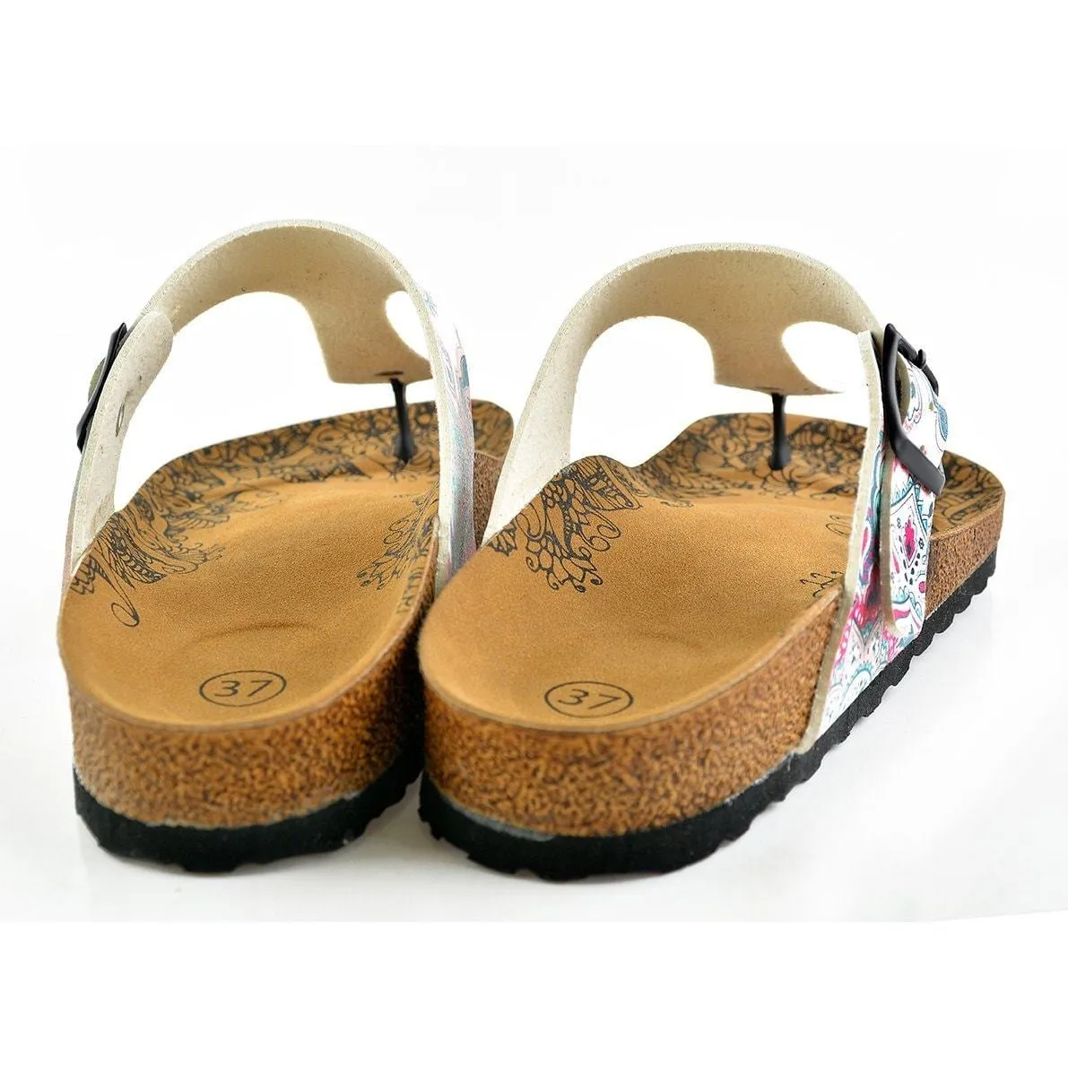 White, Blue, Pink Flowers Medallion Patterned Sandal - CAL504