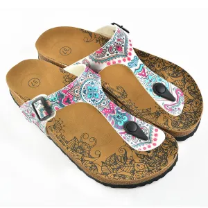 White, Blue, Pink Flowers Medallion Patterned Sandal - CAL504