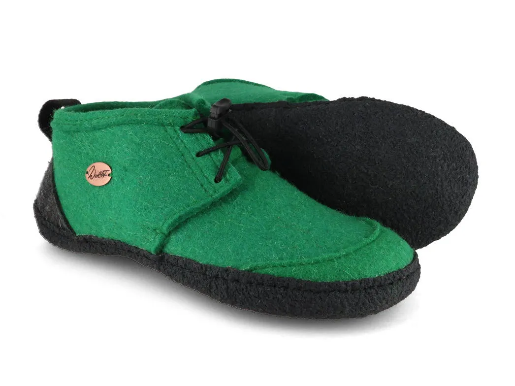 WoolFit Hand-felted Barefoot Slippers 'Nomad', green black