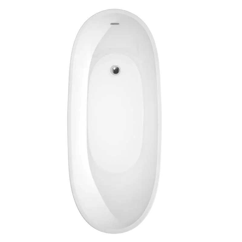 Wyndham Collection Kari 67 inch Soaking Bathtub in White with Polished Chrome Trim, and Polished Chrome Floor Mounted Faucet